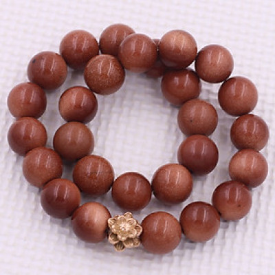 [Mệnh Kim, Thổ] Vòng Chuỗi Niệm Phật Đá Kim Sa Nâu 14 Ly 27 Hạt Charm Hoa Sen Inox, Vòng Chuỗi Phật Giáo, Chuỗi Niệm Phật Hạt To - Phong Thủy 868