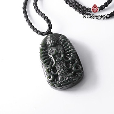 Mặt dây chuyền phật thiên thủ thiên nhãn đá ngọc hòa điền 60x39mm mệnh mộc, hỏa - Ngọc Quý Gemstones