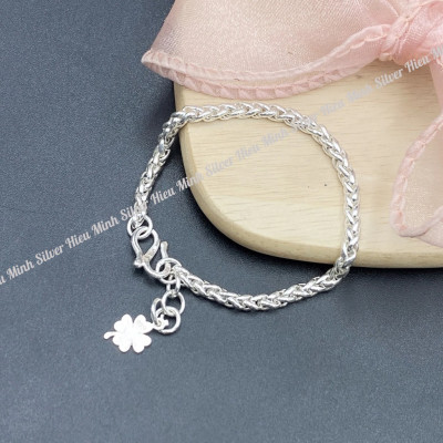 Lắc Tay Cho Bé Bạc Ta Cỏ 4 Lá Chính Hãng Bạc Hiểu Minh LTE564