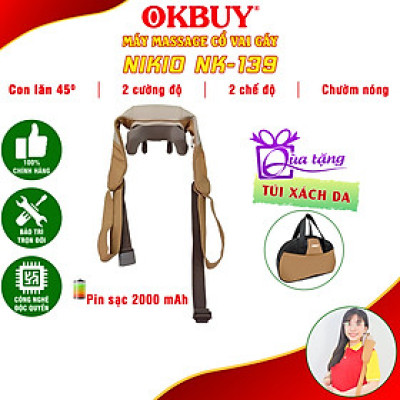 Máy massage cổ vai gáy Nikio NK-139 - Pin sạc, tặng túi xách, nhiệt nóng, động cơ không chổi than êm ái bền bỉ