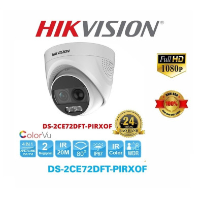 CAMERA HD-TVI COLORVU HIKVISION DS-2CE72DF3T-PIRXOS 2Mp CÓ MÀU ĐÊM và Đèn Báo Động - Hàng chính hãng