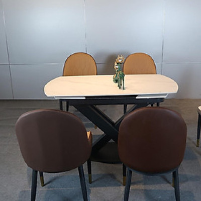 Bộ bàn ăn mặt đá phiến xoay thông minh kéo dài kết hợp ghế monet 