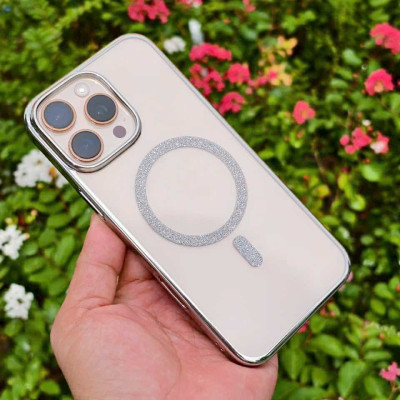 Ốp lưng cho iPhone 15 Pro Max trong suốt hỗ trợ sạc từ đính đá cực sang siêu mỏng nhẹ hiệu Bling Bling Memumi - hàng chính hãng