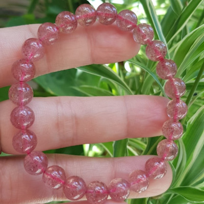 Vòng tay phong thủy đá THẠCH ANH DÂU HỒNG size hạt 8mm tự nhiên NỮ mệnh HOẢ mệnh THỔ may mắn tốt sức khỏe công việc ạ