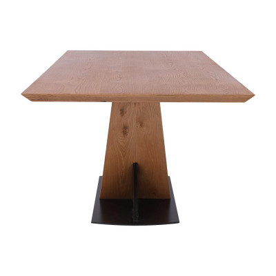 Bàn ăn VALDUS mặt gỗ công nghiệp phủ veneer sồi sang trọng, chân chữ X bằng thép sơn tĩnh điện đen