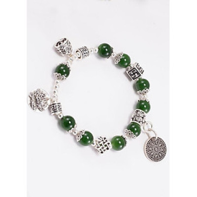 Vòng tay ngọc bích phối charm hoa sen (10mm) Ngọc Quý Gemstones