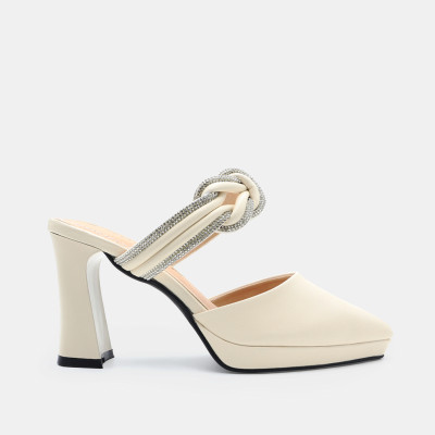 Giày cao gót nữ đẹp đế vuông 8 phân hàng hiệu rosata hai màu đen kem ro562