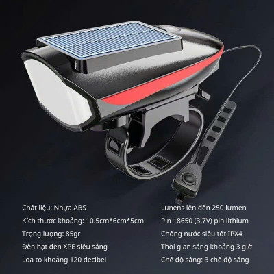 [Mới Nhất] Đèn Xe Đạp Năng Lượng Mặt Trời – Siêu Sáng, Chống Nước, Có Còi Báo