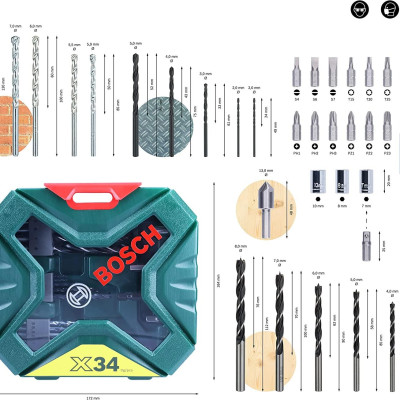 BỘ MŨI KHOAN VÀ VẶN VÍT X-LINE 34 MÓN BOSCH 2607010608 - HÀNG CHÍNH HÃNG