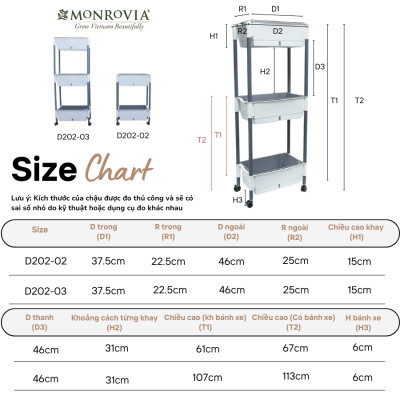 Kệ trồng rau tự tưới D202 MONROVIA cho rau, hoa, có bánh xe di chuyển thuận lợi
