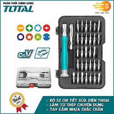 Bộ tua vít 32 chi tiết chuyên sửa điện thoại TOTAL THT250PS0321 - Có hộp đựng, nhỏ gọn, thép chuyên dụng CR-V, tay cầm nhựa chắc chắn