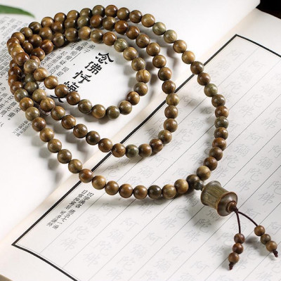 VÒNG CHUỖI 108 HẠT GỖ ĐÀN HƯƠNG XANH 8mm PHỐI KINH LUÂN KHẮC LỤC TỰ OM MANI