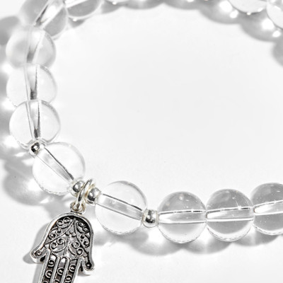 Vòng Tay Đá Thạch Anh Trắng Phối Bàn Tay Hamsa Bạc Ngọc Quý Gemstones