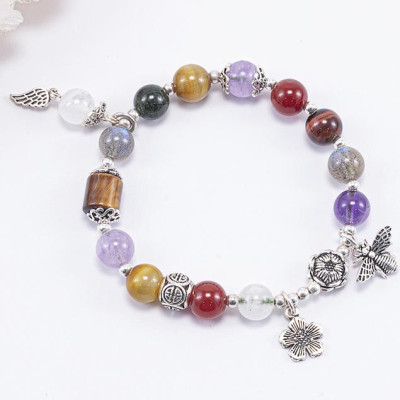 Vòng Tay Phong Thủy Nữ Đá Thiên Nhiên Đa Sắc Phối Charm Ong Bạc (8mm) Nhiều Mệnh Ngọc Quý Gemstones