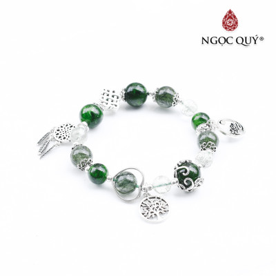 Vòng đá thạch anh tóc xanh phối diopside charm bạc mệnh hỏa, mộc - Ngọc Quý Gemstones