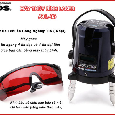 Máy thủy bình laser: tia ngang: 01 tia, tia đứng: 04 tia, tia dọi tâm:01 tia ATL-65