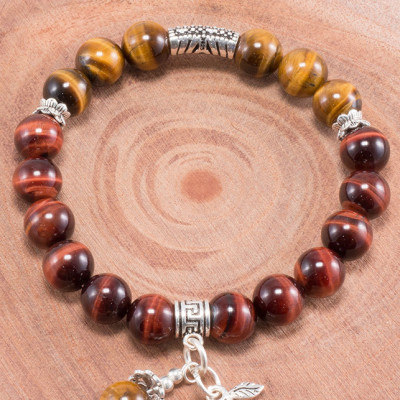 Vòng tay thạch anh mắt hổ phối charm 3 lá bạc (8mm) Ngọc Quý Gemstones