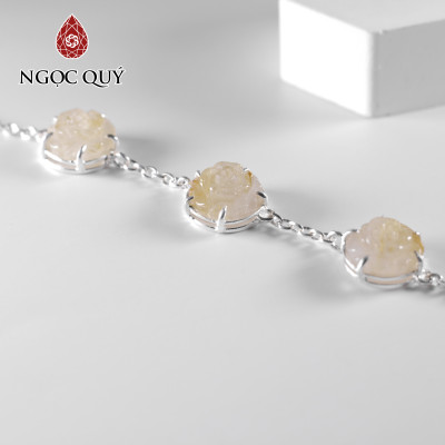 Lắc bạc hoa mẫu đơn đá thạch anh tóc vàng 13mm mệnh thủy, kim - Ngọc Quý Gemstones