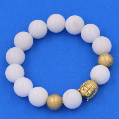 Chuỗi đeo tay San Hô Trắng 14 ly - Vòng tay Phật A Di Đà inox vàng VSHTNLVHB14 - hợp mệnh Kim, mệnh Thủy - Vòng đeo tay size lớn
