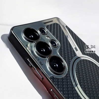 Ốp Lưng Da Từ Tính Cho Samsung Galaxy S25 Ultra Giả Kim Loại Bảo Vệ Camera DESIGNED BY GKK