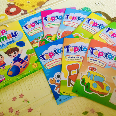 Sách- Combo Túi 8 cuốn Tập Tô màu Nhà Trẻ dành cho bé mầm non (Song ngữ Việt Anh)