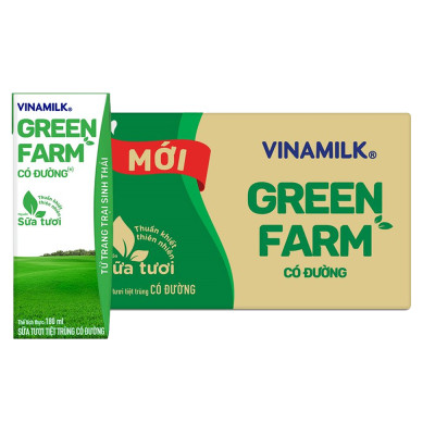 Thùng 48 hộp Sữa Tươi Tiệt Trùng Vinamilk Green Farm có đường 180ml