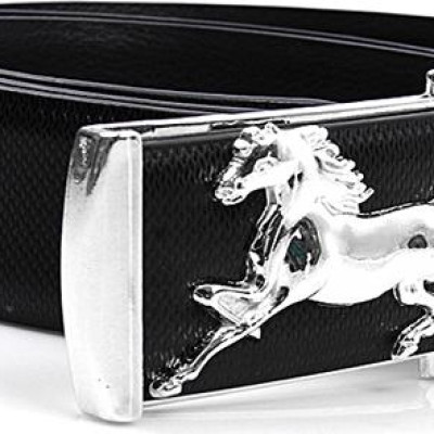 Dây nịt nam hình con ngựa DN35 - Dây Đen, Mặt Bạc