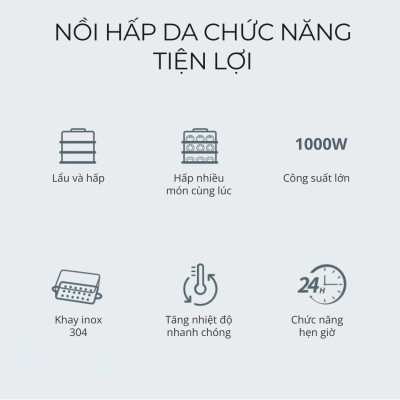 Nồi lẩu hấp thủy nhiệt Mishio MK382 khay hấp inox 304 - Hàng chính hãng