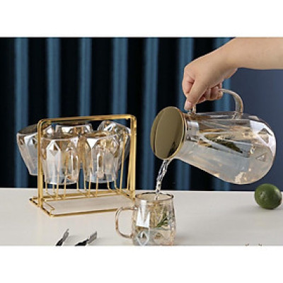 Bộ bình đựng nước uống kèm 6 cốc thủy tinh chịu nhiệt cao cấp lên tới 400 độ c và khay úp cốc