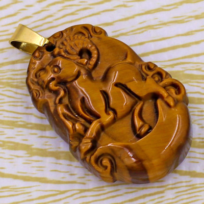 Mặt dây chuyền tuổi Mùi đá mắt hổ 3.6cm - Mặt size nhỏ - linh vật tuổi Mùi