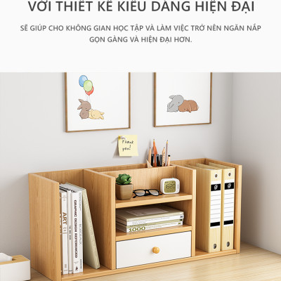Kệ sách gỗ để bàn đa năng có hộc để đồ thương hiệu IGA - GP258
