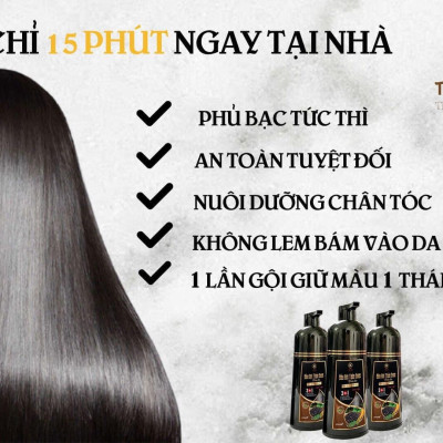 Dầu Gội Thảo Dược Đen Tóc SINORI 500 ml, Dầu Gội Phủ Bạc Nhuộm Tóc Cao Cấp Thiên Nhiên Chiết Suất Từ Nhân Sâm, Hà Thủ Ô, Ngũ Bội Tử, Trắc Bạch Diệp, Vừng Đen, Gừng