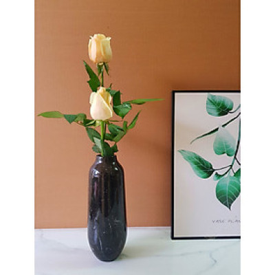 Bình cắm hoa bằng đá tự nhiên màu đen chỉ trắng BHD007