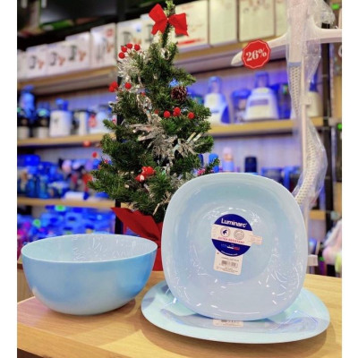 Set 04 đĩa thủy tinh đựng thực phẩm Carine Luminarc Light Blue (P4250*2 + P4126*2), dùng vi sóng