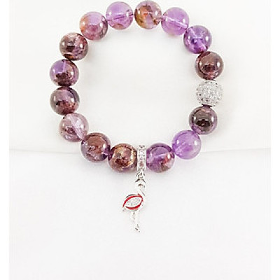 Vòng tay mệnh hỏa, mộc đá thạch anh ưu linh tím mix charm quả cầu đính đá LAT.125