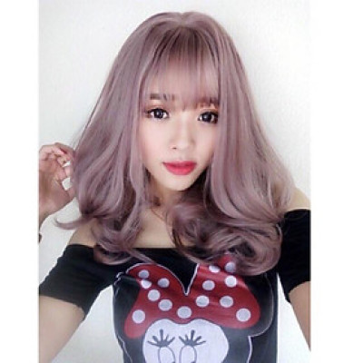 Tóc giả hồng khói ngắn- tặng lưới chùm tóc- hình thật