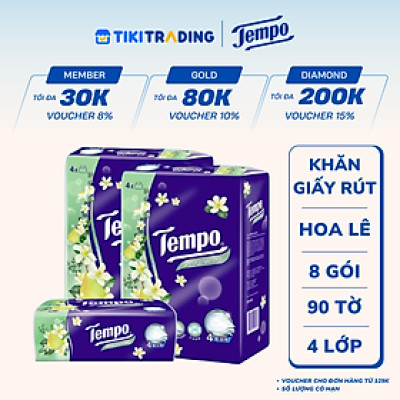 Combo 2 Lốc Khăn Giấy Gói Rút Tempo Hương Hoa Lê (Lốc 4 Gói)