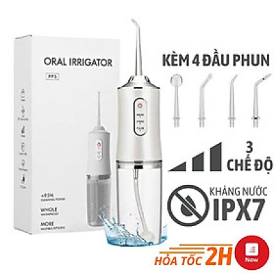 Máy Tăm Nước Cầm Tay Oral Irrigator Sạc Pin Tiện Dụng, Tăm Nước Vệ Sinh Răng Miệng Công Nghệ Châu Âu - Tặng Kèm 4 Đầu