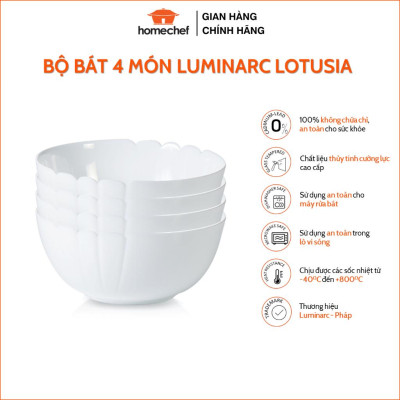 Bộ 4 bát tô đựng canh thủy tinh Luminarc Lotusia 21cm N3619 | Hàng chính hãng