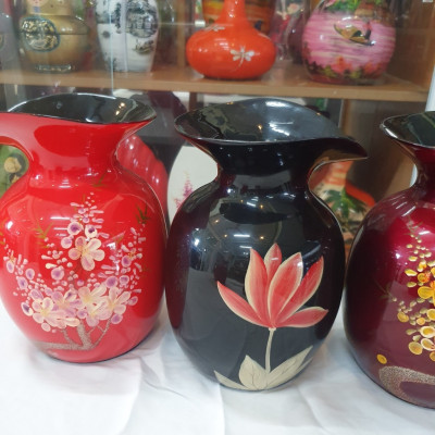 Bình hoa sơn mài cao cấp miệng kiểu loe, cắm hoa, trang trí, quà tặng ý nghĩa size 21.5x14x14 cm