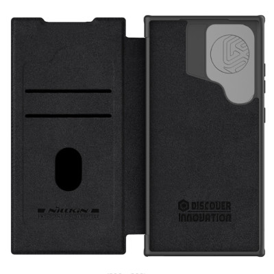 Bao da cho SamSung Galaxy S24 Ultra chính hãng Nillkin Qin Prop Leather có ngăn cài thẻ ATM, thẻ chung cư, chống sốc, có nắp đậy camera sau và chân chống - Hàng chính hãng