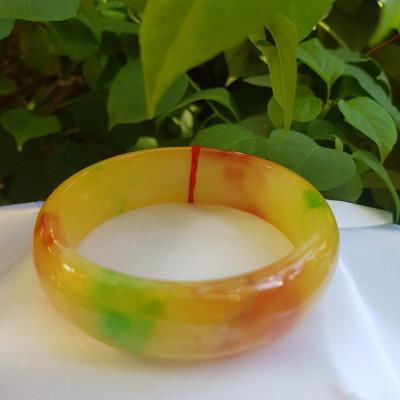 Vòng Đá Cẩm Thạch Bản Hẹ Vàng Anh Đỏ Xanh 62 bóng đẹp  Size vòng 62mm x Cao 19mm x Dầy 8mm  Nam mệnh Kim mệnh Thổ 69kg - 80kg đeo ạ