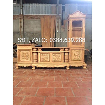 Kệ tivi kết hợp với tủ rượu lệch gỗ gõ đỏ