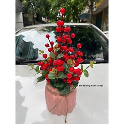 Bình đào đông đỏ giả cắm sẵn - cao 35cm - Cây giả, hoa lụa Decor trang trí nhà cửa