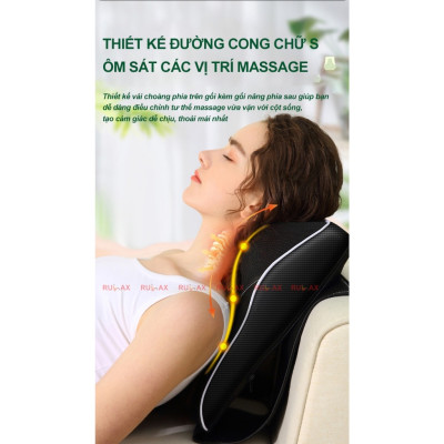 ￼Gối Massage Cổ Vai Gáy RULAX, Tựa Lưng Massage Hồng Ngoại Đa Năng 20 Bi, 2 Động Cơ Rung ( Động Cơ Không Chổi Than)