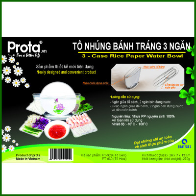 Combo 2 tô nhúng bánh tráng 3 ngăn hoa lớn Prota