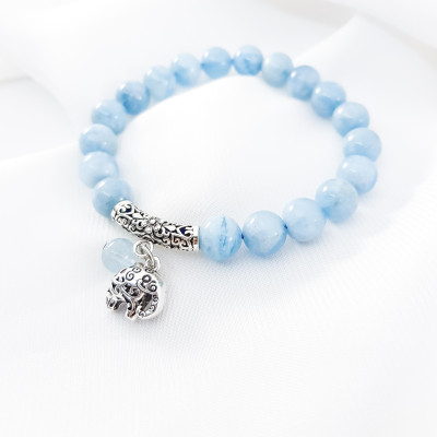 Vòng tay mệnh thủy, mộc đá Aquamarine mix charm con voi