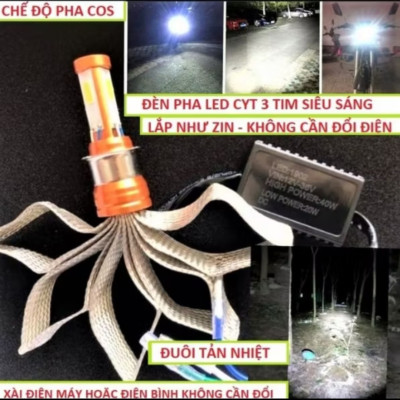 ĐÈN PHA LED 3 TIM SIÊU SÁNG LẮP XE MÁY ÔTÔ MẪU MỚI CHẤT LƯỢNG