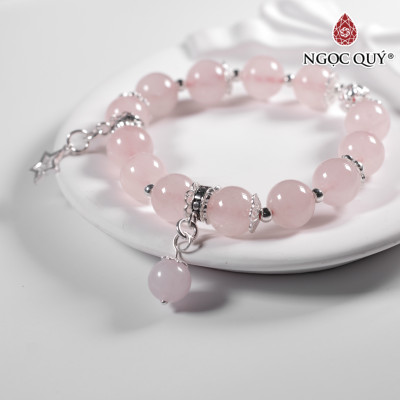 Vòng tay đá thạch anh hồng mix charm bạc hạt 10mm mệnh hỏa, thổ - Ngọc Quý Gemstones