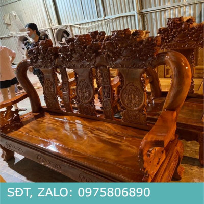 Bộ bàn ghế phòng khách gỗ sồi 2m7 x 2m màu óc chó Nội thất phòng khách